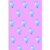 Pattern from flying blue rubber surgical gloves as balloons against a hot pink background.
