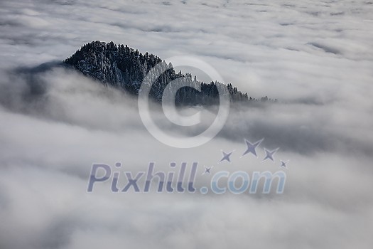 Splendid apline scenery. High mountains with fog and lovely evening light. Splendid apline scenery. High mountains with fog and lovely evening light.