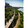 NYC road traffic seen from George Washington Bridge - shot with a tilt-shift lens for miniature effect