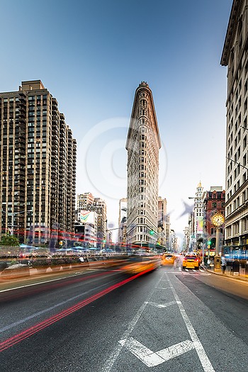 New York City street with motion blurred traffic New York City street with motion blurred traffic