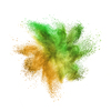Colorful powder explosion or splash in yellow and green colors on a white background with copy space.