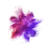 Creative chaotic powder burst or splash in violet and purple colors on a white background with copy space.