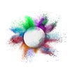 Decorative round frame with abstract colorful powder splash or explosion on a white background, copy space.