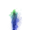 Vertical colorful powder splash or explosion in green and blue colors on a white background, copy space.