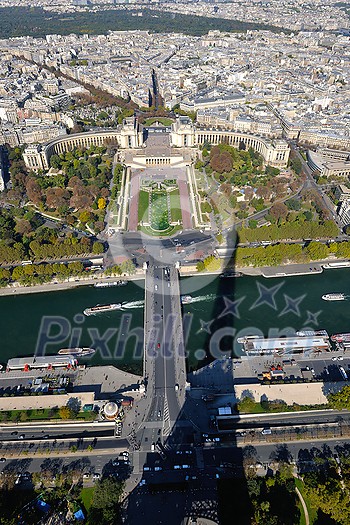 Eiffel Tower in Paris against a dramatic blue sky at day tourist and travel attraction Eiffel Tower in Paris against a dramatic blue sky at day tourist and travel attraction