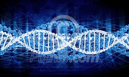 Digital blue image of DNA molecule and technology concepts Digital blue image of DNA molecule and technology concepts