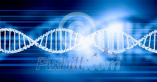 Digital blue image of DNA molecule and technology concepts Digital blue image of DNA molecule and technology concepts