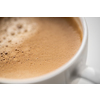 Closeup of tasty aromatic cup of coffee on white background, selective focus