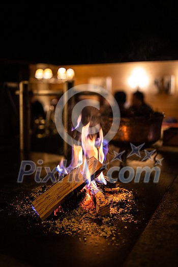 Open fireplace in a cosy restaurant Open fireplace in a cosy restaurant