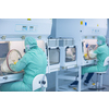 Pharmaceutical industry factory and production laboratory (color toned image; shallow DOF), COVID vaccine production concept