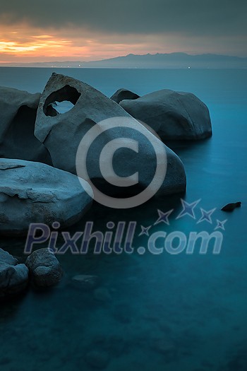 Scenic Sardinia island landscape. Italy sea ??coast with azure clear water. Nature background - long exposure image Scenic Sardinia island landscape. Italy sea ??coast with azure clear water. Nature background - long exposure image