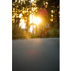 Happy couple riding bicycles outside, healthy lifestyle fun concept, taking a break admiring the view