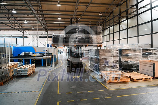 Forklift loader in storage warehouse shipyard. Distribution products. Delivery. Logistics. Transportation. Business background. High quality photo Forklift loader in storage warehouse shipyard. Distribution products. Delivery. Logistics. Transportation. Business background. High quality photo