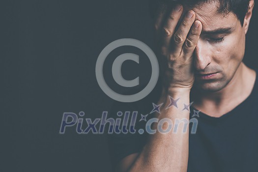 Young man suffering from anxiety, depression due to social seclusion, isolation, COVID induced lockdown Young man suffering from anxiety, depression due to social seclusion, isolation, COVID induced lockdown