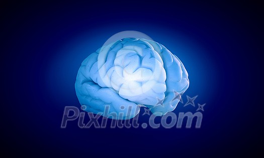 Science image with human brain on blue background