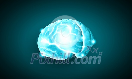 Science image with human brain on green background Science image with human brain on green background