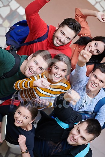 top view of happy young  group of  people showing their unity