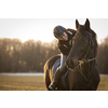 Female horse rider riding outdoors on her lovely horse