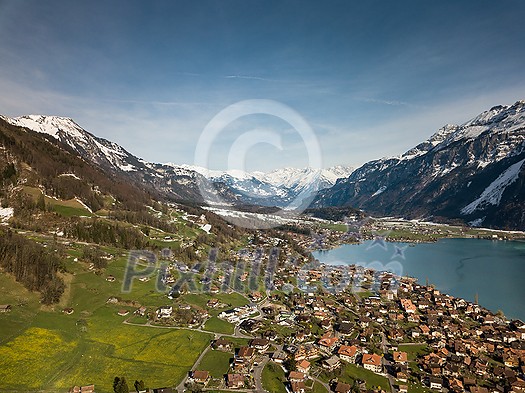 The crystal clear blue water of Lake Brienz in the Swiss Alps - Switzerland from above The crystal clear blue water of Lake Brienz in the Swiss Alps - Switzerland from above