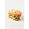 Simple composition of sandwich made of freshly toasted wheat bread slices and melted cheese with greens on white background