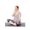 Pregnancy yoga exercise - pregnant woman doing yoga breathing exercise Pranayama isolated on white background