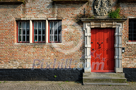Door and window of an old house, Bruges (Brugge), Belgium