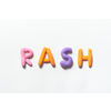 Rash word formed of colored plasticine on white background. Skin disease and medical treatment concept.
