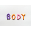Body word formed of colorful plasticine on white background.