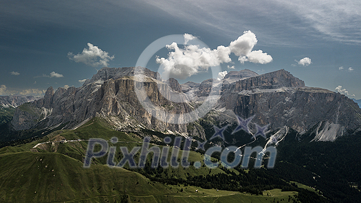 Sasso Lungo and Sasso Piatto - Dolomiti - Val di Fassa Trentino - Italy Sasso Lungo and Sasso Piatto - Dolomiti - Val di Fassa Trentino - Italy