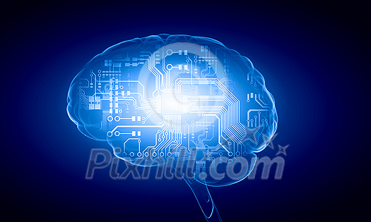 Concept of human intelligence with human brain on blue background Concept of human intelligence with human brain on blue background