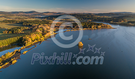 The Lipno Reservoir is a dam and hydroelectric plant constructed along the Vltava River in the Czech Republic. This area is mountainous, and borders the Sumava National Park and Nature Reserve