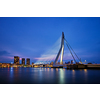 Erasmus Bridge (Erasmusbrug) and Rotterdam skyline illuminated at night. Rotterdam, Netherlands