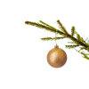Christmas celebration holiday background with copyspace - Christmas-tree decoration bauble on decorated Christmas tree branch isolated on white background