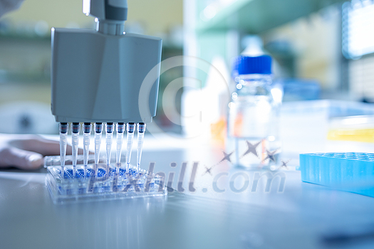 Female researcher carrying out research experiment in a chemistry lab