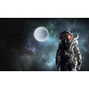 Astronaut against dark night sky background. Mixed media