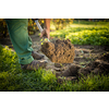 Senior gardener gardening in his permaculture garden - holding a spade