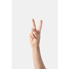 Inner palm count on fingers, female hand in vertical position with 5, five, fifth with 2 fingers sticking out isolated on white background. V letter finger alphabet. One to five fingers concept.
