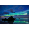 Aurora borealis northern lights on Skagsanden beach. Lofoten Islands, Norway