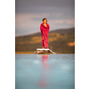 Little girl on a pool's edge, learning to swim and dive. Swimming with kids. Healthy sport activity for children. Sun protection. Water fun.