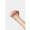 Sade ways female hands help sign, folded into a lock hide, gentle care, praying with two manicured thumbs on top isolated on white background. Woman hands making sign.