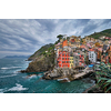 Riomaggiore village popular tourist destination in Cinque Terre National Park a UNESCO World Heritage Site, Liguria, Italy in stormy weather