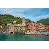 Vernazza village popular tourist destination in Cinque Terre National Park a UNESCO World Heritage Site, Liguria, Italy on sunset view from south