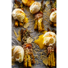 Asparagus in bacon with egg poached, croutons and Parmesan cheese. Top view. Close Up.