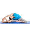 Yoga - young beautiful slender woman yoga instructor doing Revolved Head-to-Knee Pose (parivrtta janu sirsasana) asana exercise isolated on white background