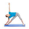 Yoga - young beautiful slender woman  yoga instructor doing Triangle asana pose (utthita trikonasana) in ashtanga vinyasa style exercise isolated on white background