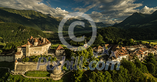 The medieval village of Gruyeres, Switzerland The medieval village of Gruyeres, Switzerland
