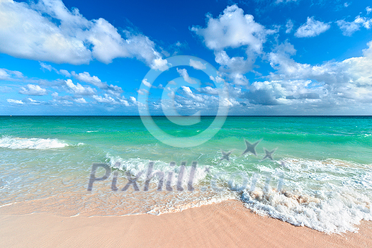 Beautiful beach and waves of Caribean Sea. Riviera Maya, Mexico Beautiful beach and waves of Caribean Sea. Riviera Maya, Mexico