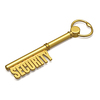 Security concept - golden key with security text made of gold isolated on white background