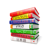 Foreign world languages study concept background - stack of dictionaries isolated on white background
