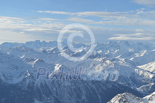 winter mountains beautiful alpine panoramic view of fresh snow capped French alps